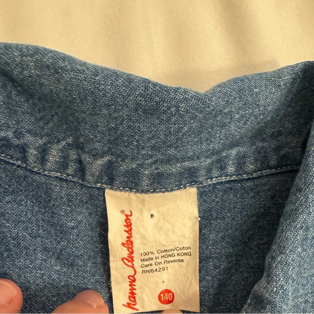 Vintage Hanna Andersson Denim Button-Down Shirt with Embroidered Flower Pocket